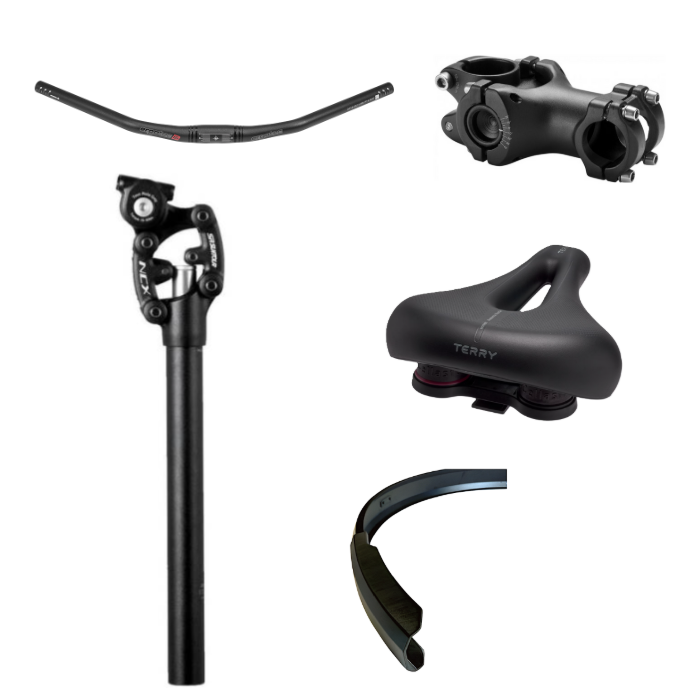 Comfort pakket: (potence reglable , tige de selle suspendue, selle confort, guidon courbé et prolongateur de garde-boue))